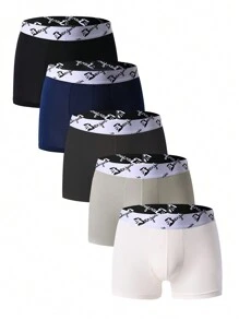 Men's Letter Patterned Stretch Band Boxer Briefs , 5 Pcs - Multicolor - View 1
