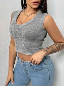 Zolique 女式v領毛線背心 - 灰色 - 查看 3