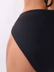 SHEIN Swim Màu thuần Đáy bikini Với Chi tiết xoắn - màu đen - Xem 5