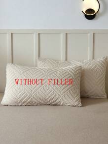 2 件几何簇绒枕套套装，无填充物，超柔软透气，无填充物，可机洗，轻质床上用品信封封口纯色床枕套，适用于卧室