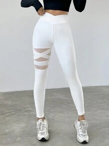 SHEIN EZwear 女士网眼撞色紧身裤 - 白色 - 查看 7