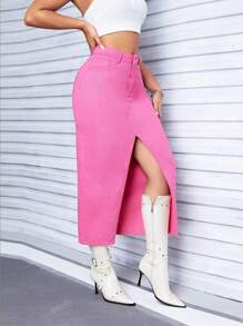 Women'S High Split Denim Skirt