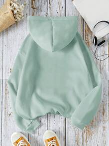 SHEIN EZwear Kích thước lớn Của phụ nữ Áo nỉ có mũ Với Tim & In thư - Màu xanh Bạc hà - Xem 2