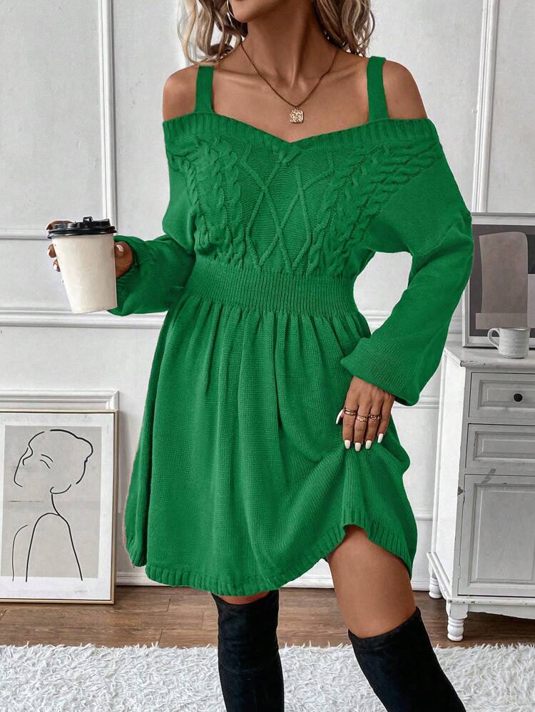 Solid Color Off-Shoulder Batwing Sleeve Sweater Dress Fall Cloth For Women
