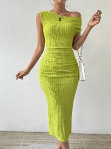 Rafferiza Women'S Oblique Shoulder Ruffled Dress Maxi Women Outfit - Green - View 6