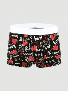 Men's Heart And Letter Print Boxer Briefs - Black - View 4