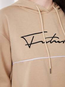 Mulvari Tương phản Màu sắc Cán Hem Ấm áp Đan Lót Hoodie - Màu be - Xem 4