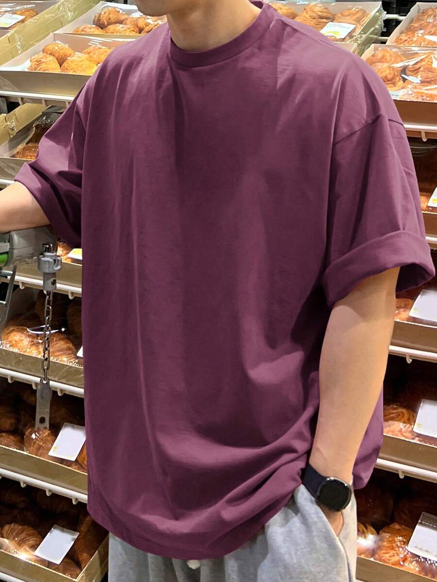 DAZY Men's Solid Color Round Neck T-Shirt - Purple - View 1