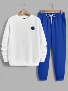 Manfinity RebelGame Men'S Letter And Face Printed Sweatshirt And Joggers Set - Royal Blue - View 2