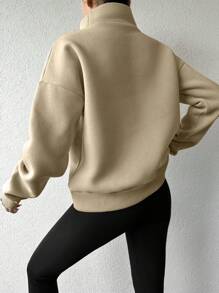 EURMUSE Solid Mock Neck Drop Shoulder Sweatshirt - Apricot - View 2