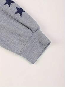 SHEIN LUNE Áo nỉ có mũ in hình trái tim cỡ lớn, có dây rút, thích hợp mặc mùa thu. - Xám - Xem 6