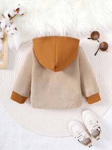 Infant Boys' Color Blocking Detail Hooded Coat With Patch - Khaki - View 2
