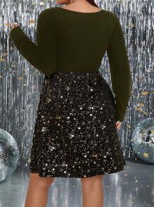 SHEIN Clasi Plus Size Star Printed Splice Lace-Up Dress