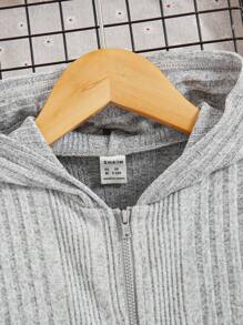SHEIN 嬰兒女童休閒針織純色連帽外套、背心、開襠長褲3件套裝 - 彩色 - 查看 5