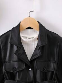 小女孩休閒時尚公主風格襯衫領口口袋連身裙 - 黑色 - 查看 6