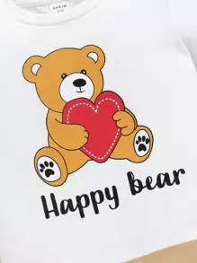 SHEIN Conjunto De Sudadera Con Pantalones De Jogging Para Bebé Niño O Niña Con Patrón De Osito De Dibujos Animados Para El Día De San Valentín - Marrón - Ver 4