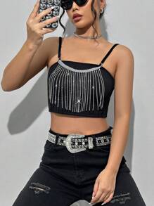 Lunelith SHEIN Lunessa Tank Top With Rhinestone Tassel Detail