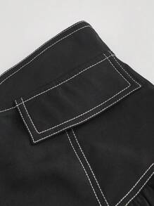 SHEIN MOD Váy cạp cao hở đường khâu cho nữ - màu đen - Xem 3