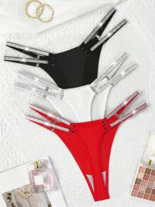 Set de 3 bragas tipo tanga de mujer con parches de lentejuelas de unicolor