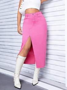 Women'S High Split Denim Skirt