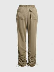 ROMWE Street Life Women's Outdoor Style Sweatpants With Drawstring Hem Design - Khaki - View 2