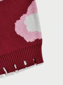 ROMWE MEN Street Life Men's Round Neck Sweater With Distressed Hemline - Red - View 4