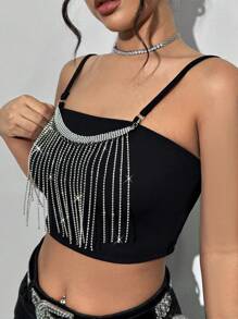 Lunelith SHEIN Lunessa Tank Top With Rhinestone Tassel Detail
