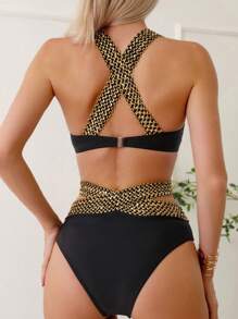 SHEIN Swim Summer Beach Women's Dd Cup Bikini Set (Padded Cups And Underwire) - Multicolor - View 8