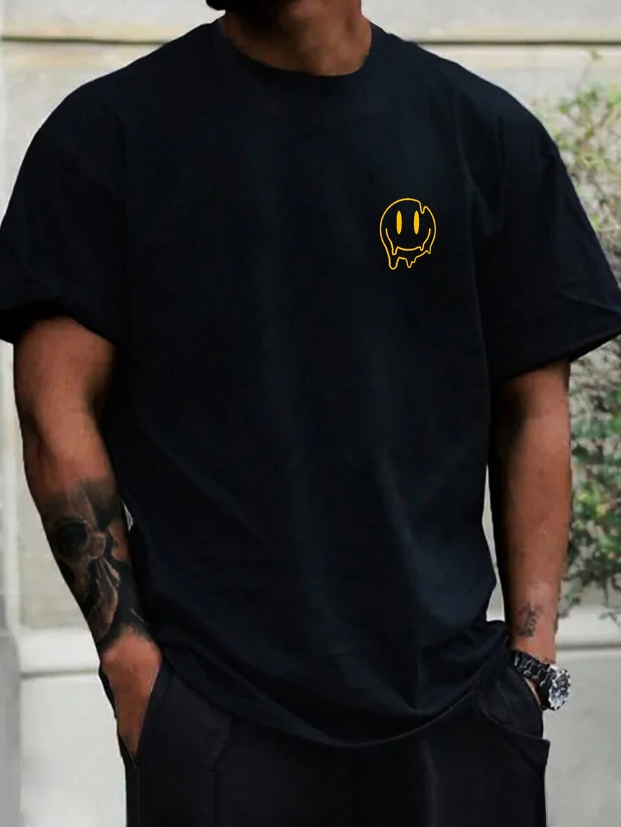 Men's Casual Slim Fit Crew Neck T-Shirt, Suitable For Commuting - Black - View 1