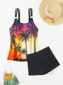 Swim Lushoire 椰子树印花背心和短裤比基尼套装狂欢节夏季 - 彩色 - 查看 3