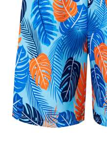 Manfinity Swimmode Men's Tropical Print Drawstring Waist Beach Shorts - Multicolor - View 3