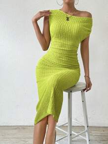 Rafferiza Women'S Oblique Shoulder Ruffled Dress Maxi Women Outfit - Green - View 4