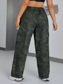 SHEIN ICON 大尺碼女款植物印花實用口袋牛仔褲