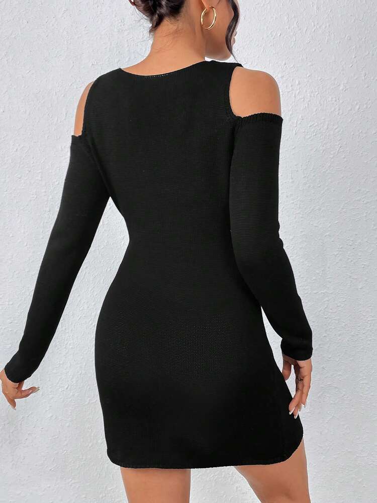 Slim Fit Sweater Dress With Hollow Out Detail