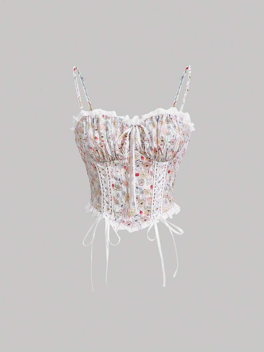 SHEIN MOD 碎花前繫帶吊帶上衣 - 彩色 - 查看 1