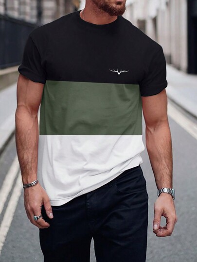 Manfinity Homme Men's Colorblock Deer Horn Printed Short Sleeve T-Shirt