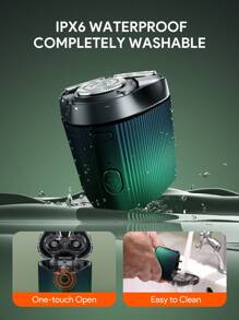 JMMO Afeitadora eléctrica para hombres, afeitadora eléctrica inalámbrica y mini para hombres, IPX6 resistente al agua, recargable, afeitadoras eléctricas con limpieza rápida para uso en seco y húmedo, regalos de Navidad para hombres, artículos esenciales para otoño e invierno, artículos indispensables para acampadas y vacaciones - Verde Oscuro - Ver 3
