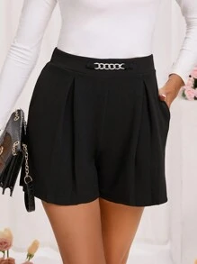SHEIN Clasi 鏈條裝飾斜口袋短褲 - 黑色 - 查看 1