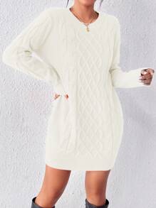 Chiquease 女士圓領長袖毛衣連衣裙 - 米色 - 查看 4