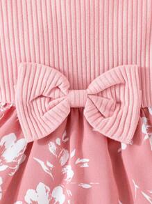 Baby Girls' Summer Cute Mori Style Cap Sleeves Dress With Bowknot Headband Set - Pink - View 5