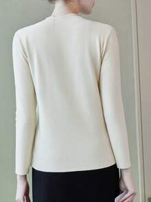 女士實色立領毛衣 - 杏色 - 查看 2