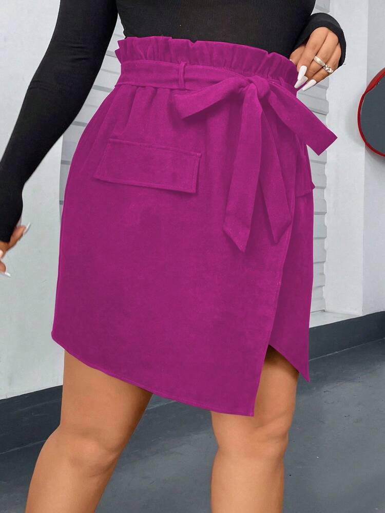 Plus Size Paper Bag Waist Wrap Skirt