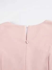 女士 V 领长袖收腰网眼灯笼袖连衣裙 - 粉色 - 查看 3