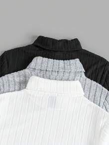 SHEIN EZwear Camisa de cuello alto de manga larga con costillas para mujer de talla grande, paquete multicolor de ropa de otoño e invierno para mujeres