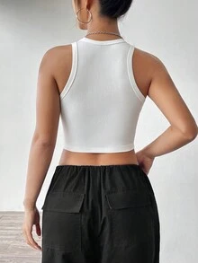 SHEIN EZwear 女士彩塊和棕櫚樹印花背心 - 白色 - 查看 2