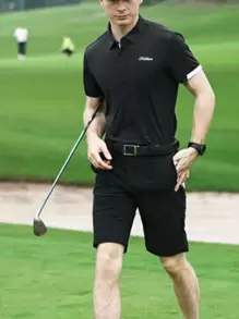 Manfinity Athleisure Men's Letter Print Short Sleeve Sport Polo Shirt Workout Tops Golf Shirt