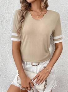 Chiquease Women's Color Block Striped Notch Neck T-Shirt - Multicolor - View 1