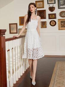 White Spaghetti Strap Evening Dress For Women'S Cocktail Party - White - View 4