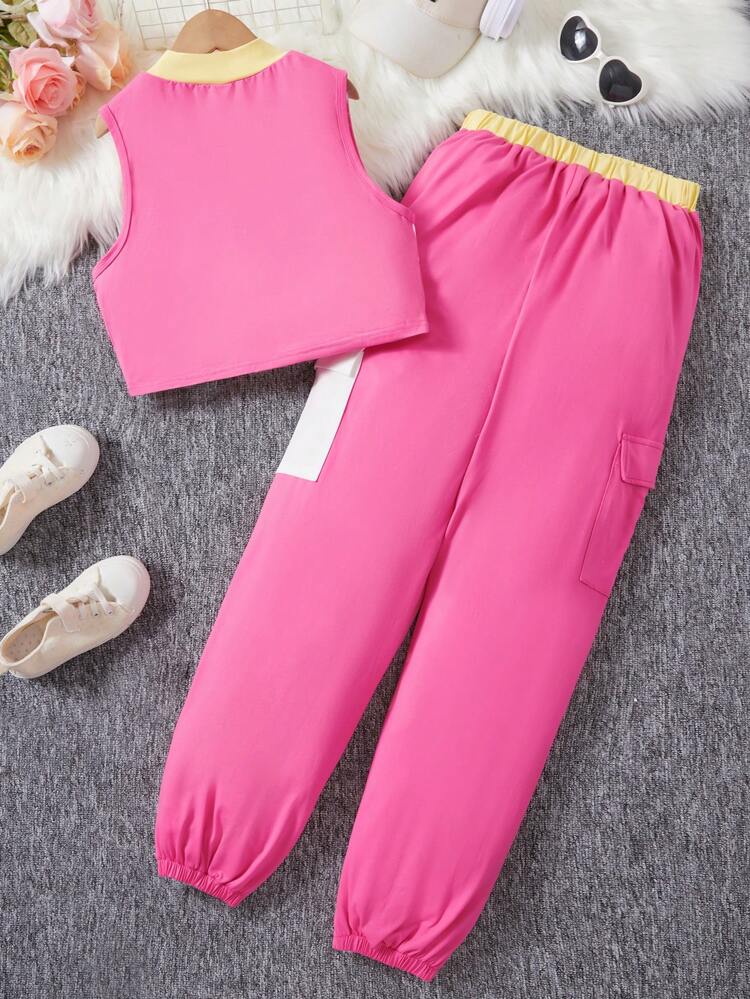 Teen Girls Color Block Top And Leggings Two-Piece Set