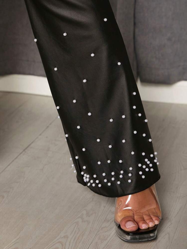 Women'S Plus Size Coated Pearl Embellished Flare Leggings